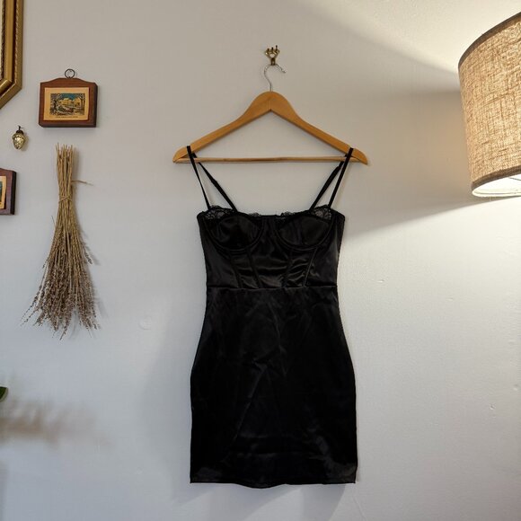 Dolls Kill "Last Lover" Satin Lace Bodycon Dress Bustier Top S - Picture 1 of 5